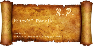 Mitró Patrik névjegykártya